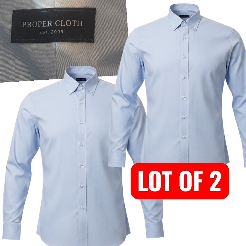 Proper Cloth Dress Shirt Mens 17.5 33 Blue LOT OF 2 Button Down Long Sleeve 2XL